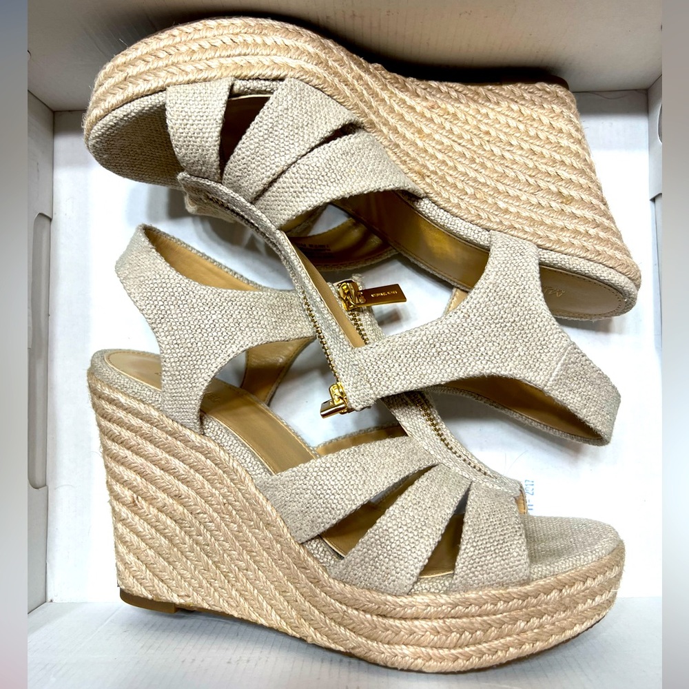 MK zip up wedge sandals